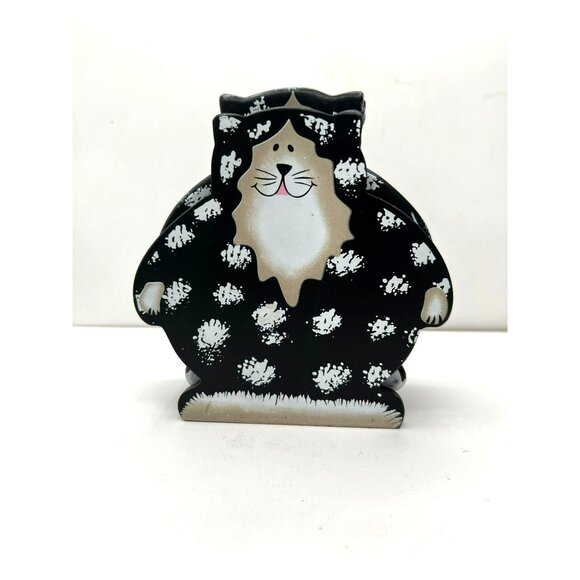 Set Of 4 Kitty Cat Coasters Hand Painted with Carrier Cork Center Black & White - Picture 3 of 9